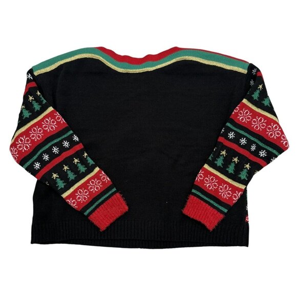 Blizzard Bay XL Christmas Sweater Pug Antlers Pom Poms Design Black Red Green - Picture 5 of 8